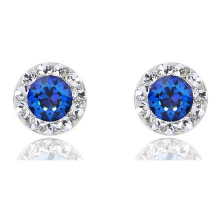 Cercei argint 7 mm, Bermuda Blue, Crystal