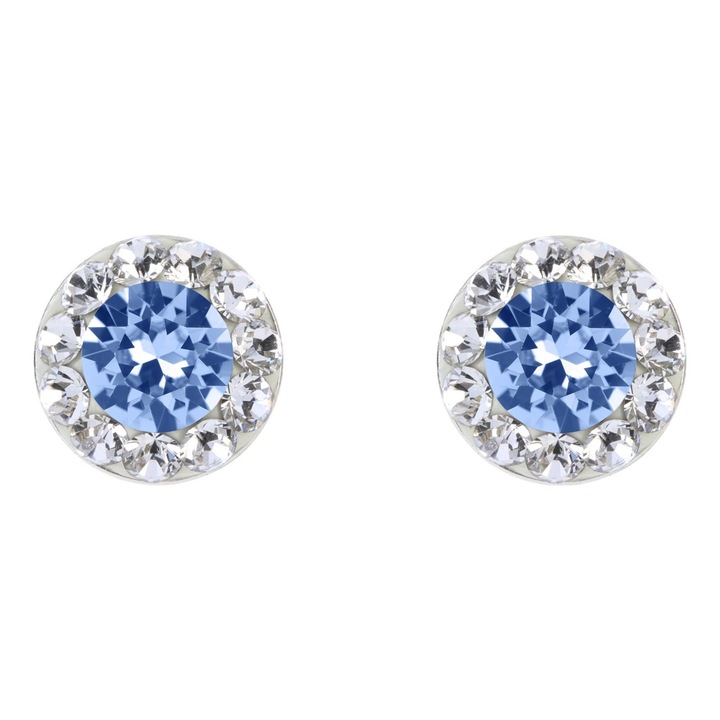 Cercei argint 7 mm, Albastru deschis, Crystal