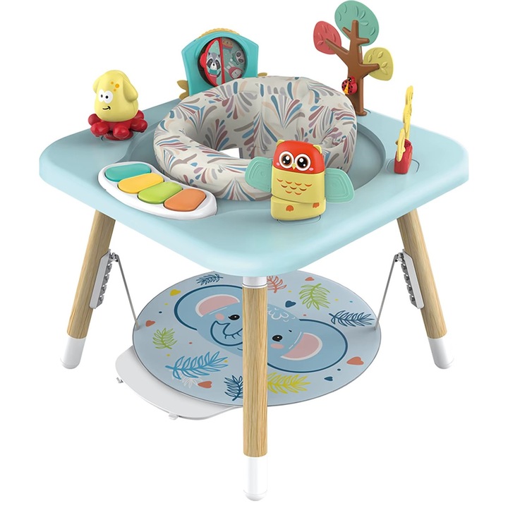 Saritor pentru copii 4 in 1 cu Centru de Activitati WePro Store, Baby Jumper, Ajustabil pe Inaltime, Scaun Rotativ 360, Sunete, Lumini si Accesorii atractive, ideal pentru bebelusi de la 6 luni+, Albastru