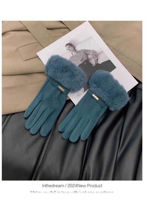 Manusi dama, captusite cu fleece, verde, pentru activitati in aer liber