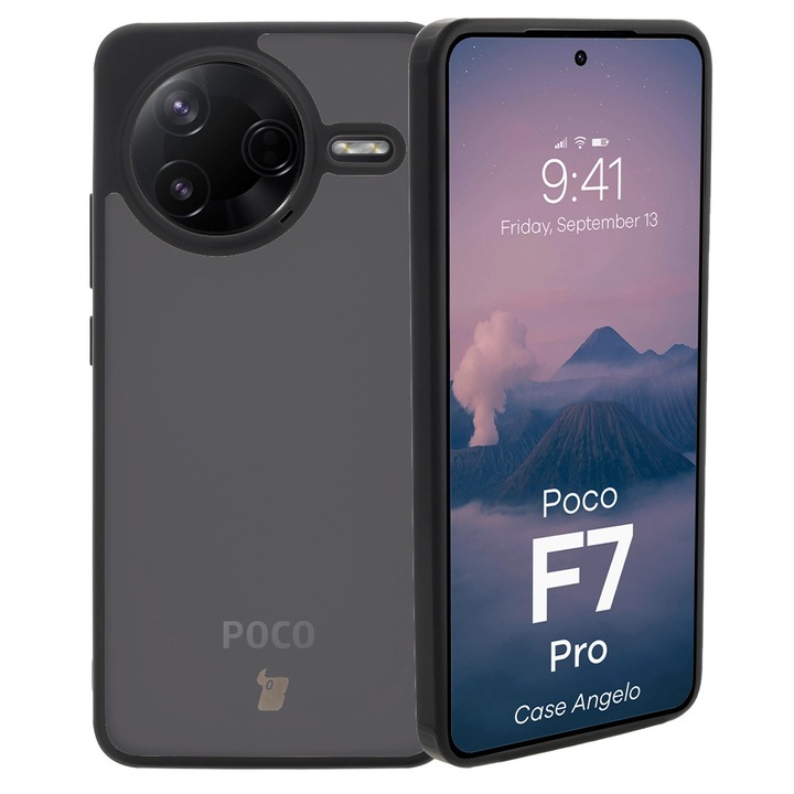 Калъф, Bizon Case Angelo за Xiaomi POCO F7 Pro, Полупрозрачни С Черна Рамка