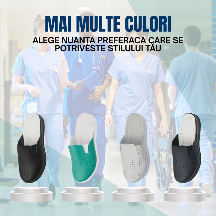 Saboti medicali anatomici ultra lejeri, piele naturala, culoare alb cu elastic, Unisex 41