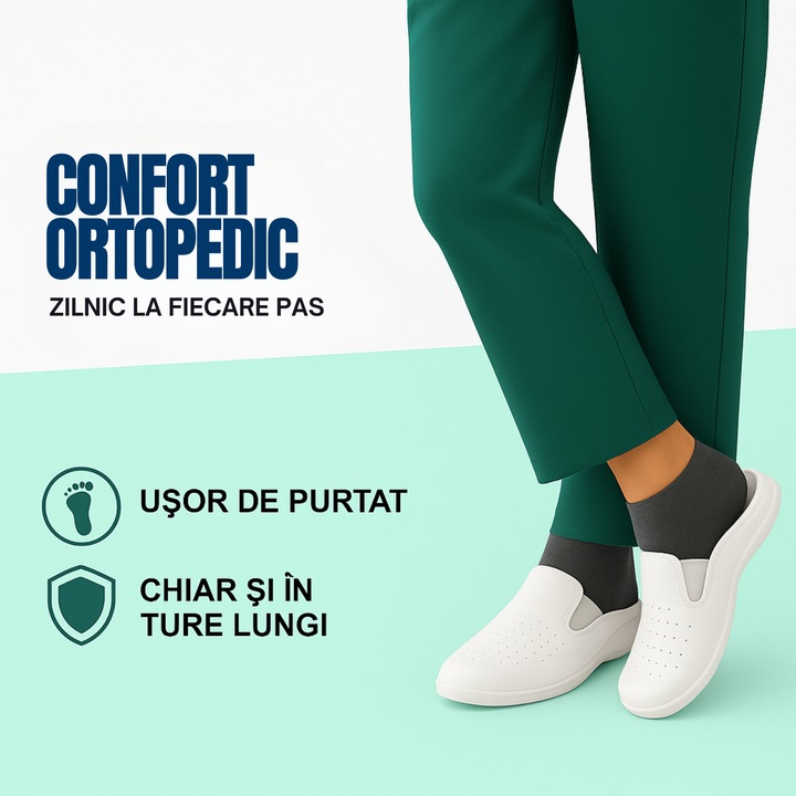 Saboti medicali anatomici ultra lejeri, piele naturala, culoare alb cu elastic, Unisex 38