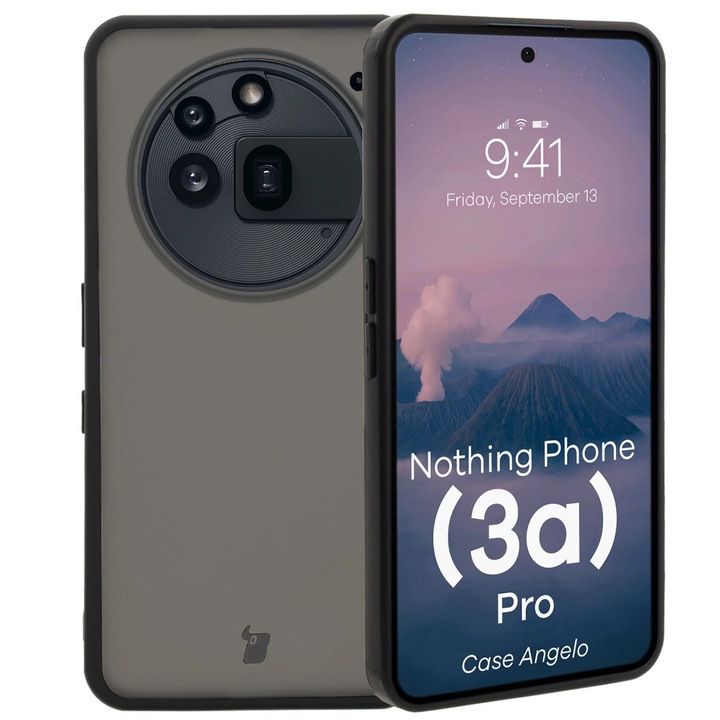 Калъф, Bizon Case Angelo за Nothing Phone (3a) Pro, Полупрозрачни С Черна Рамка
