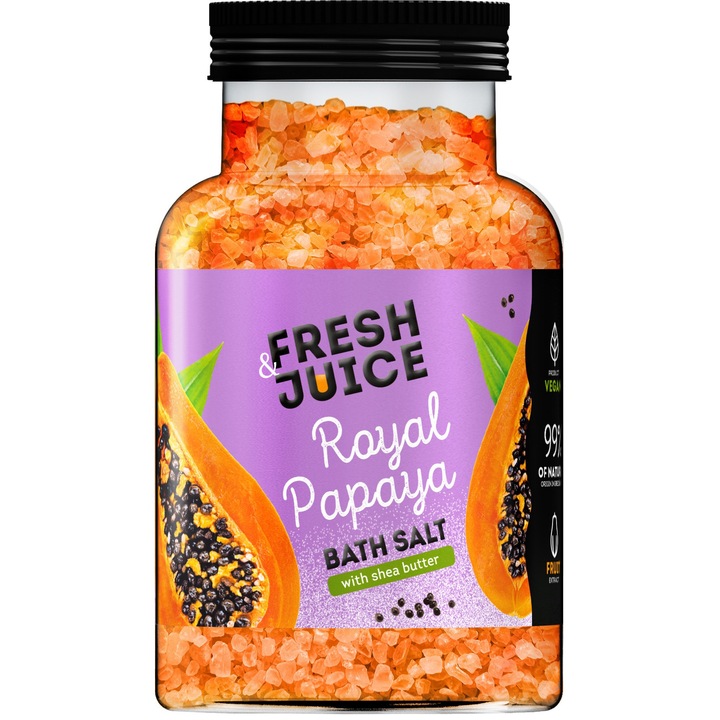 Sare de baie Fresh Juice Royal Papaya 700g, cu unt de shea si extract de papaya