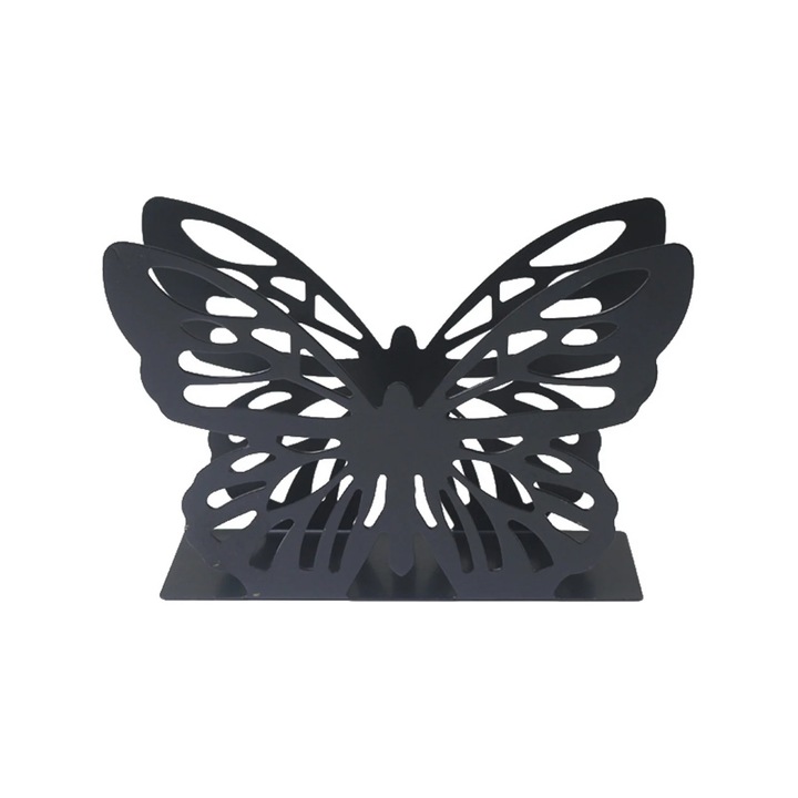Rozsdamentes acél pillangós szalvétatartó, elegánsan és rendezetten tartja az asztalt, 13,5 x 4 x 9 cm, fekete