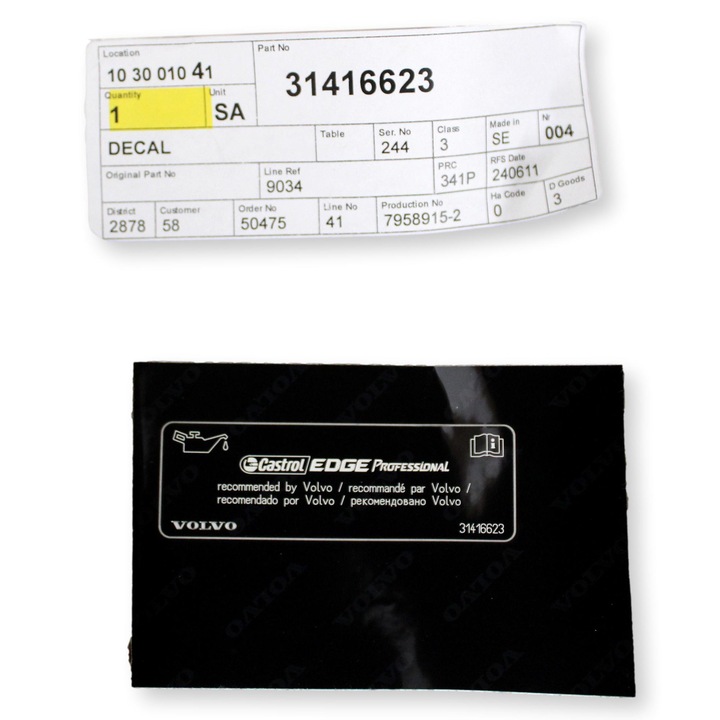 Olajinformációs matrica, Volvo, OE 31416623, új