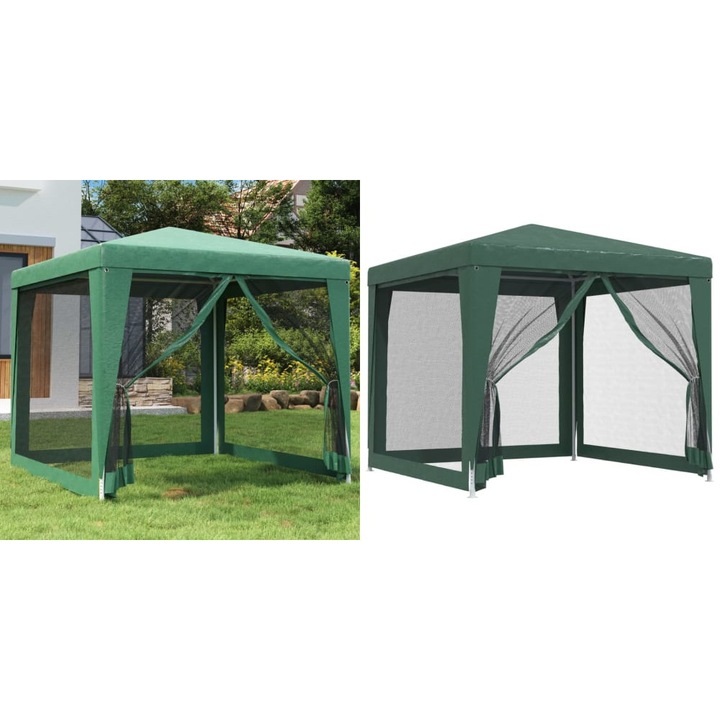 Cort de petrecere cu 4 pereti din plasa, verde, 2, 5x2, 5 m, HDPE