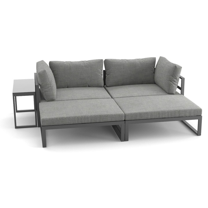 Set mobilier gradina DacEnergy, modular, 2 fotolii, 2 scaune, masuta cafea, gri