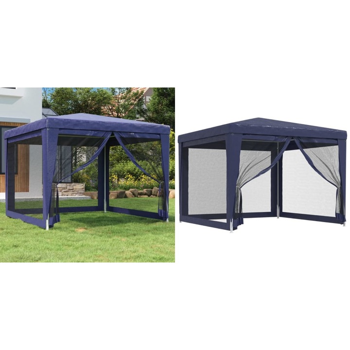 Cort de petrecere cu 4 pereti din plasa, albastru, 3x3 m, HDPE