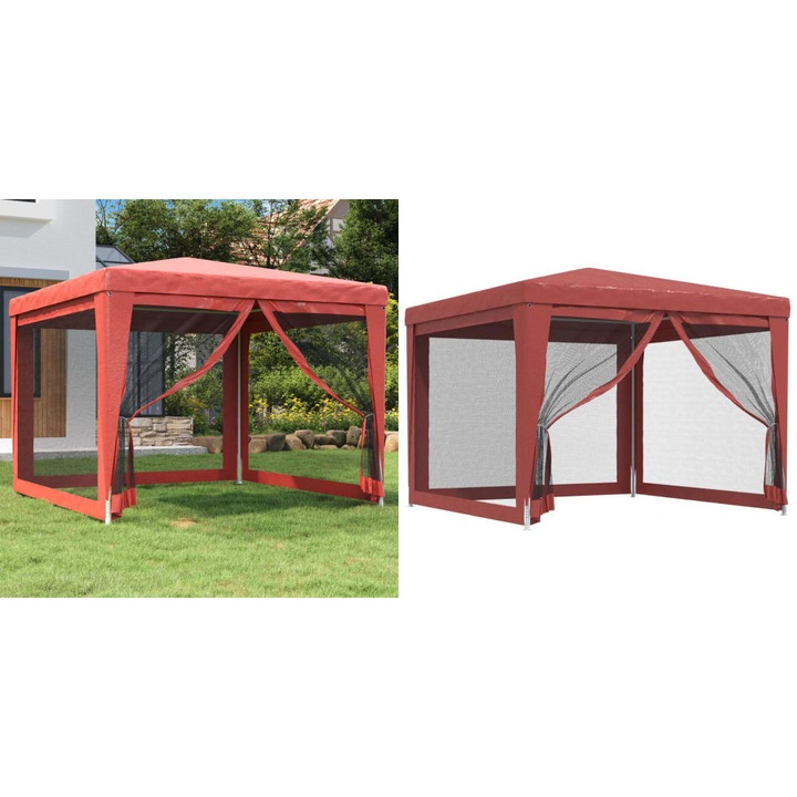 Cort de petrecere cu 4 pereti din plasa, rosu, 3x3 m, HDPE