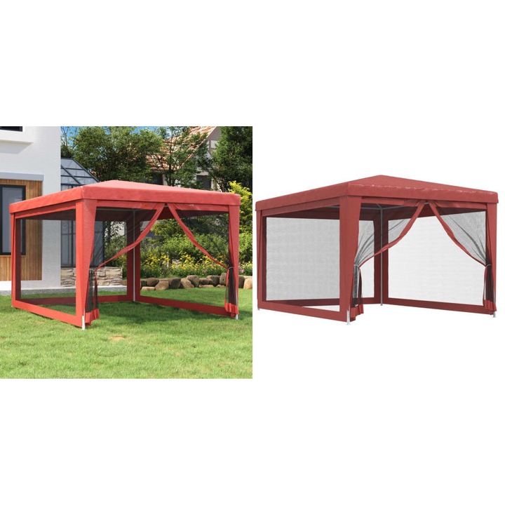 Cort de petrecere cu 4 pereti din plasa, rosu, 3x4 m, HDPE