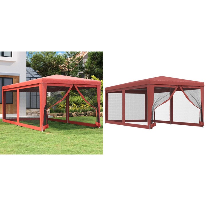 Cort de petrecere cu 6 pereti din plasa, rosu, 3x6 m, HDPE