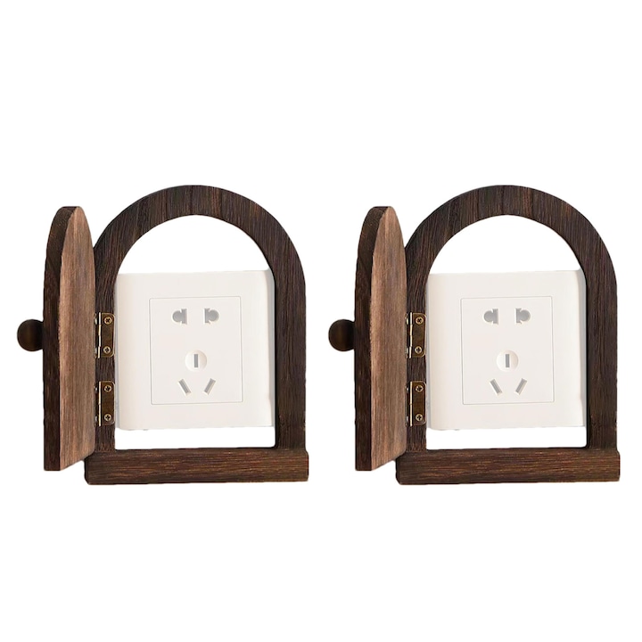 2 pcs Placa decorativa pentru priza, OVERTANG, design usa de zana, lemn masiv, instalare fara gaurire
