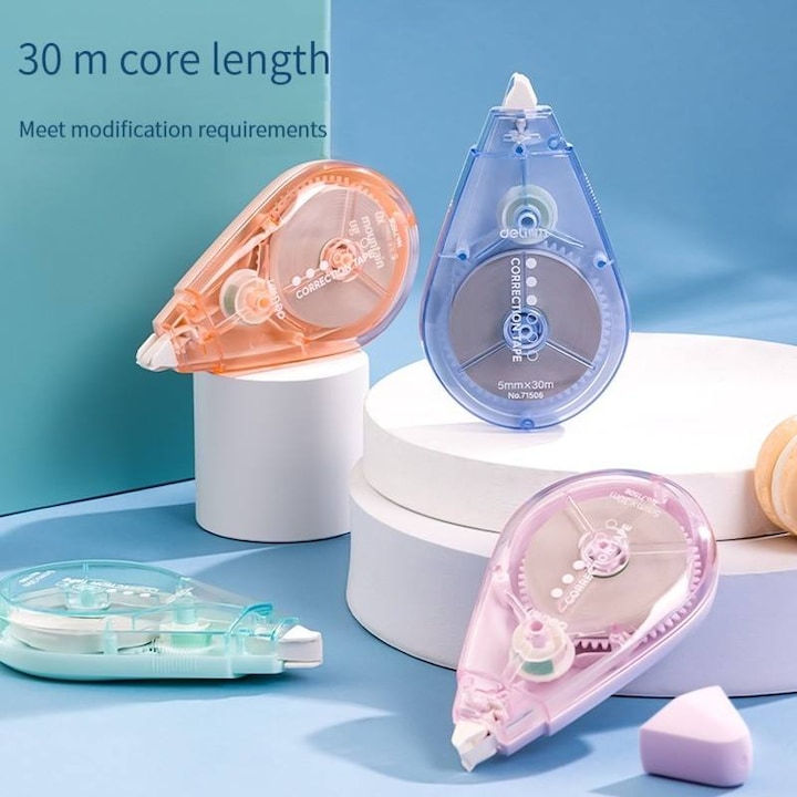 Комплект от 5 коригиращи ленти, Smooth технология, обща дължина 150 м, за училище, офис, учебници, бележки, дневници, с калъф в различни цветове