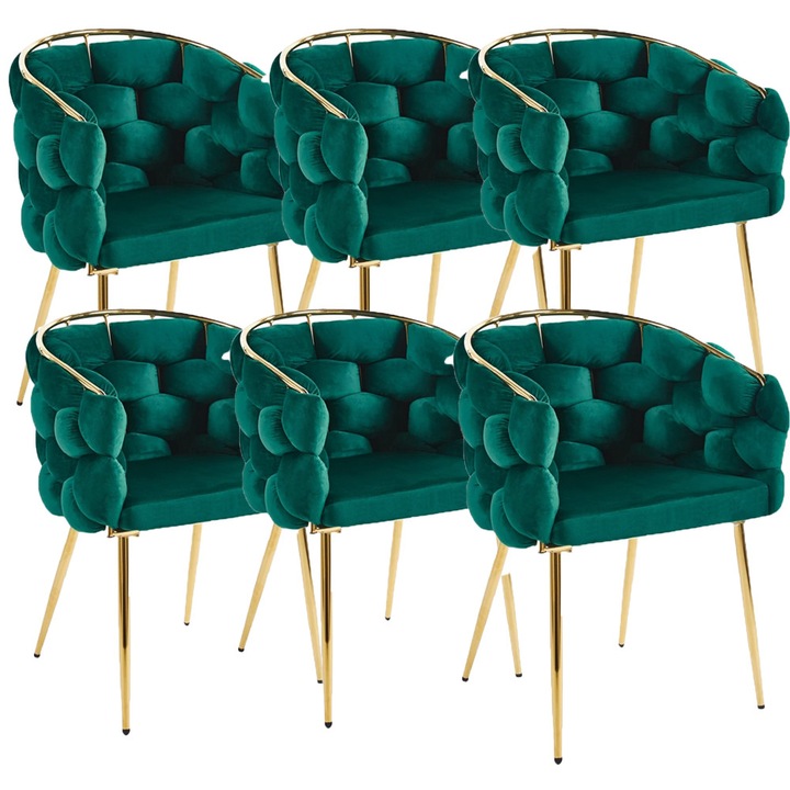 Scaune bucatarie buz, cu picioare aurii, 53x45x74 cm, 6 buc, verde