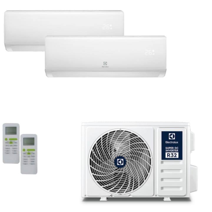 Aer conditionat Multisplit Electrolux, o unitate interioara 9000 BTU, o unitate interioara 12000 BTU, cu unitate exterioara de 21.000BTU, clasa A++, WI-fi, INVERTER, R32