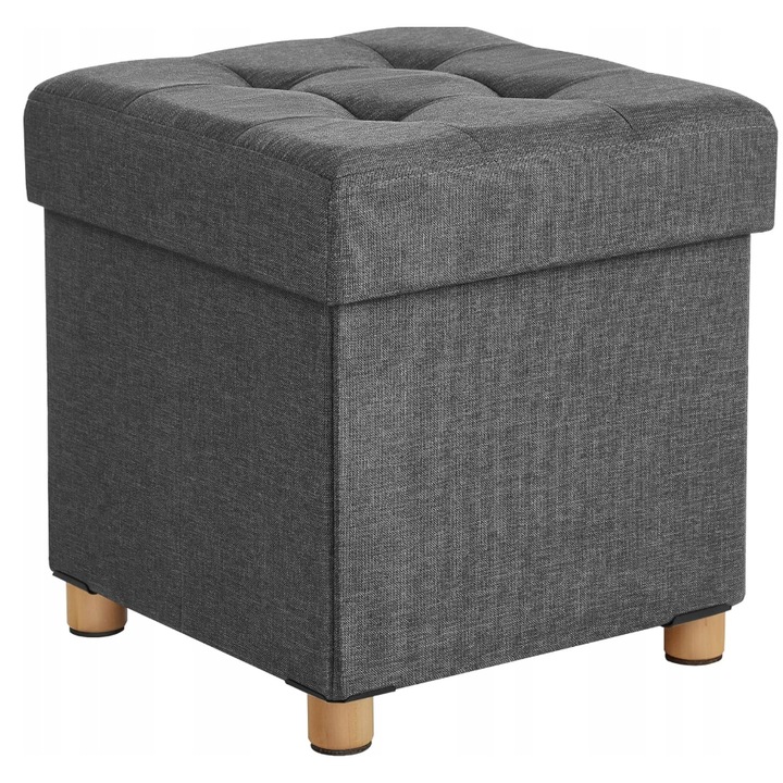 ZAXER szürke kárpitozott puff tárolóval, méretei 38x38x40cm