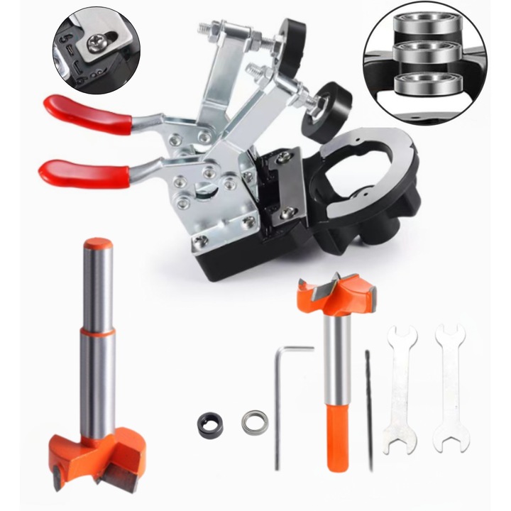 Set pentru gaurire usi cu sablon pentru balamale, metal, utilizare generala