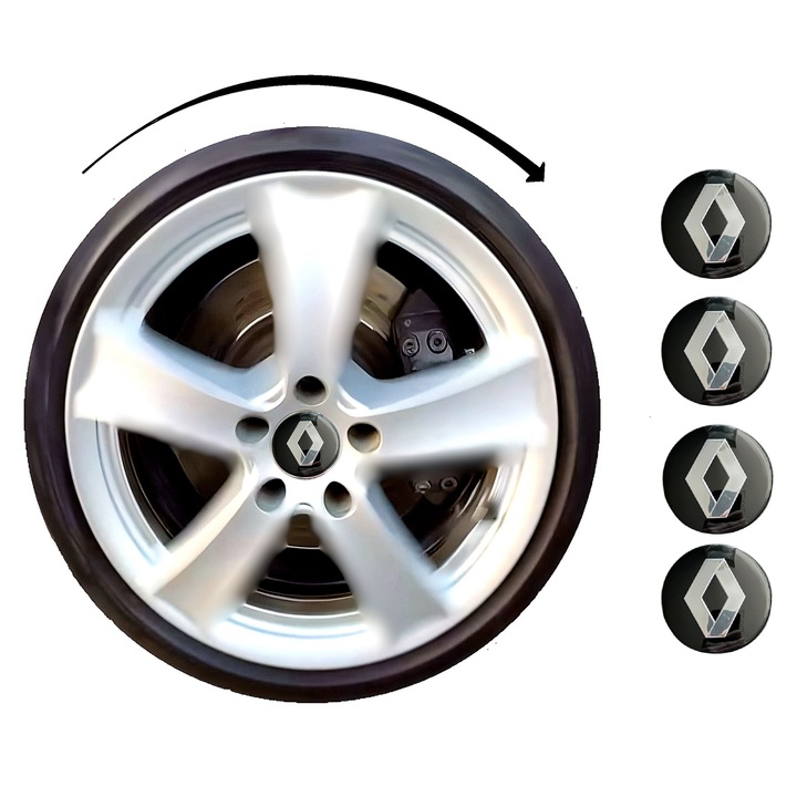 Set capace giroscopice 57/54mm compatibil Renault pentru jante OEM - logo clasic Aluminiu Lucios