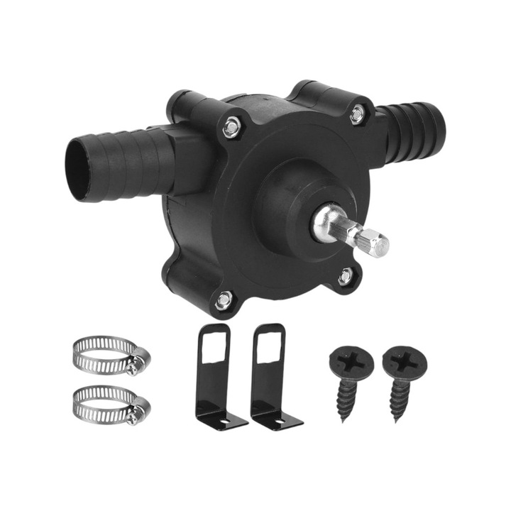 Pompa centrifuga auto amorsare, transfer fluide usoare, debit 20-30 l/min - functie de turatia mandrinei-, montabila la orice varianta de mandrina, design compact, usor de montat/transportat/depozitat