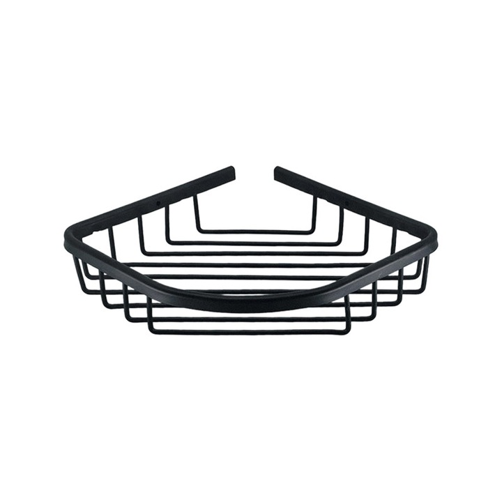 Etajera de colt pentru baie, din aluminiu, un raft, negru mat 220 x 220 x 50 mm