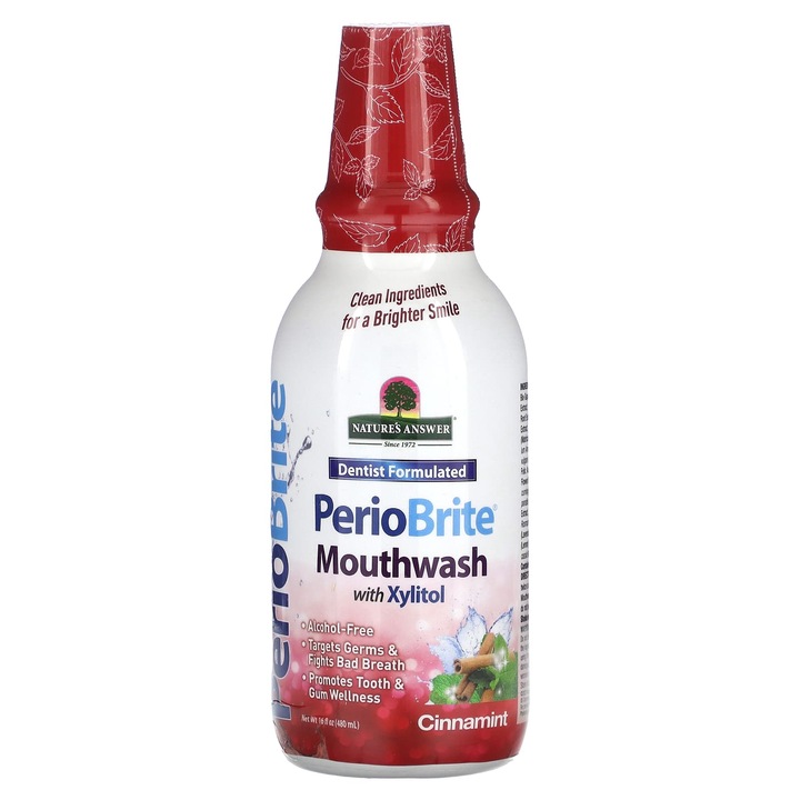 Apa de gura, Nature's Answer, PerioBrite, cu xilitol, mentol, 480 ml