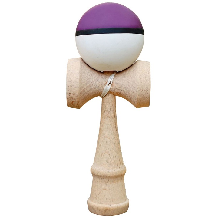 Кендама Dali Rege, 18 см, Лилав/Черен/Бял, от букова дървесина, за деца и възрастни