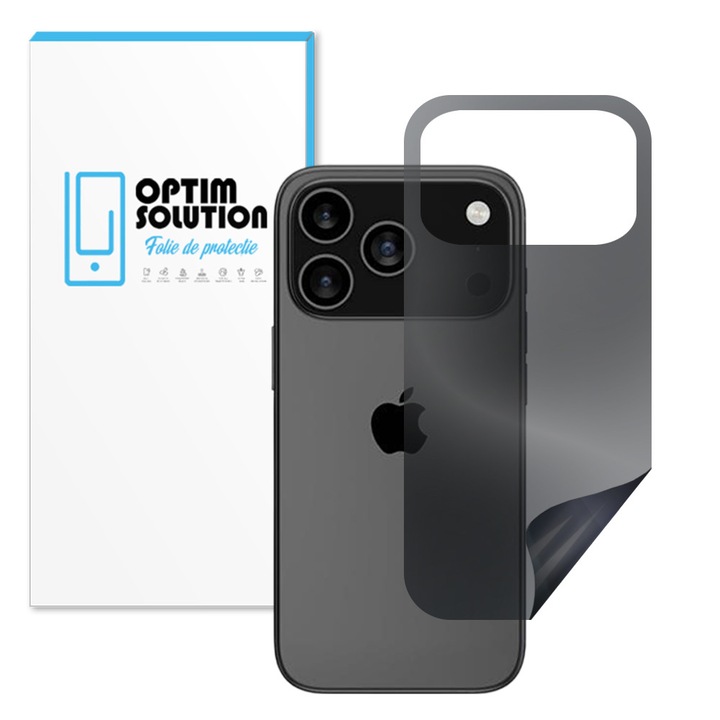 ADATVÉDELEM Hidrogél fólia regenerálható hátlap Apple iPhone 17 Pro Max készülékhez, OPTIM SOLUTION, kémprogram-elhárító, dupla védelem, rugalmas hidrokristály, matt textúra, fokozott intimitás, fekete