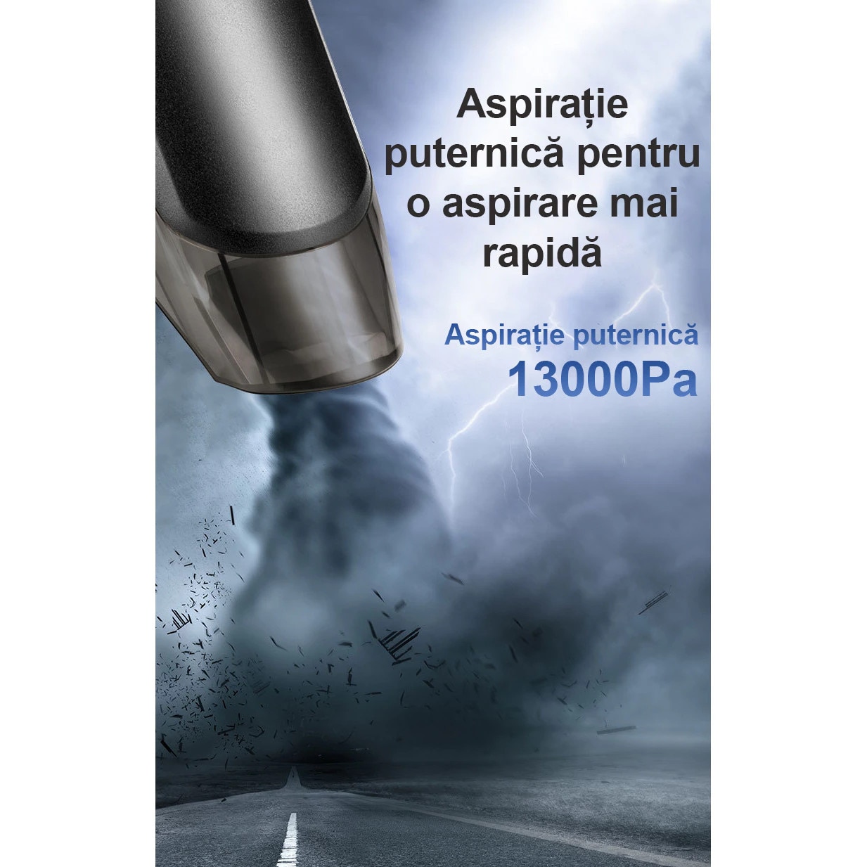 Aspirator portabil pentru masina, cu motor cu perii, design fara fir, compatibil cu utilizarea in medii umede si uscate, putere de aspirare de 13.000 Pa, 3 baterii de 2.000 mAh, putere de 120 W, rezervor de praf si filtru lavabile, Negru