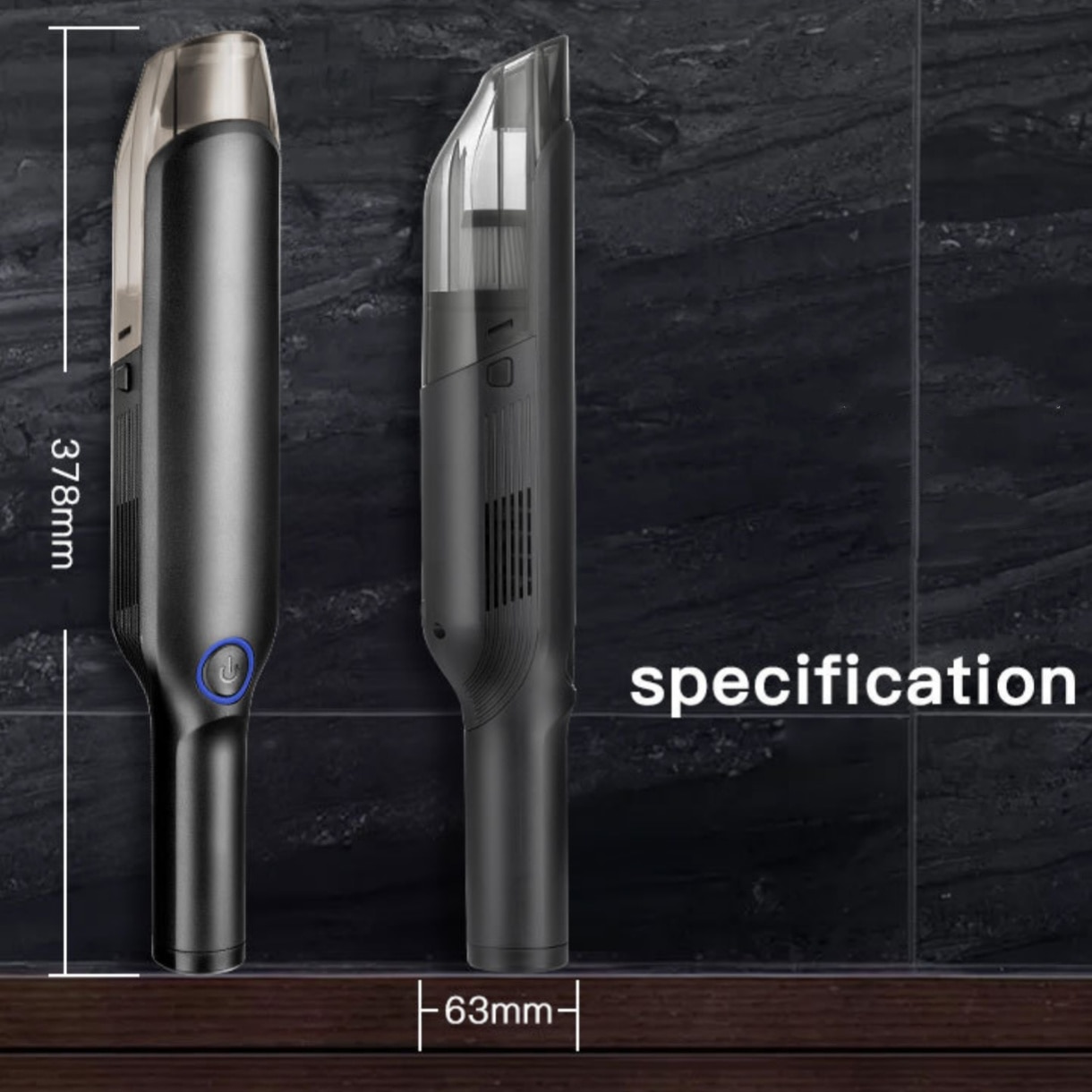 Aspirator portabil pentru masina, cu motor cu perii, design fara fir, compatibil cu utilizarea in medii umede si uscate, putere de aspirare de 13.000 Pa, 3 baterii de 2.000 mAh, putere de 120 W, rezervor de praf si filtru lavabile, Negru