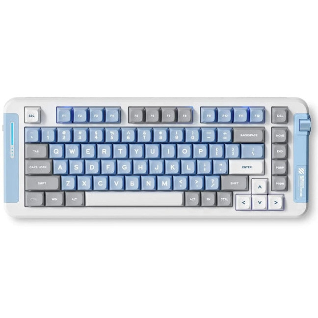 Tastatura mecanica gaming MCHOSE X75 Sky Blue, 82 taste (75%), switch-uri KTT Hyacinth pre-lubrifiate, iluminare RBG 360°, conectare 2.4 GHz/BT/Type-C, 5 straturi de izolare fonica