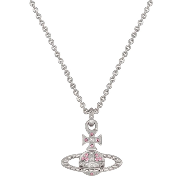 Colier cu pandantiv, Vivienne Westwood, argintiu-roz, detalii cu cristale, lungime ajustabila