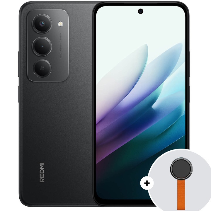 Смартфон Xiaomi Redmi 15, 8GB RAM, 256GB, 4G, Стойка с плетен ремък и ринг, Midnight Black