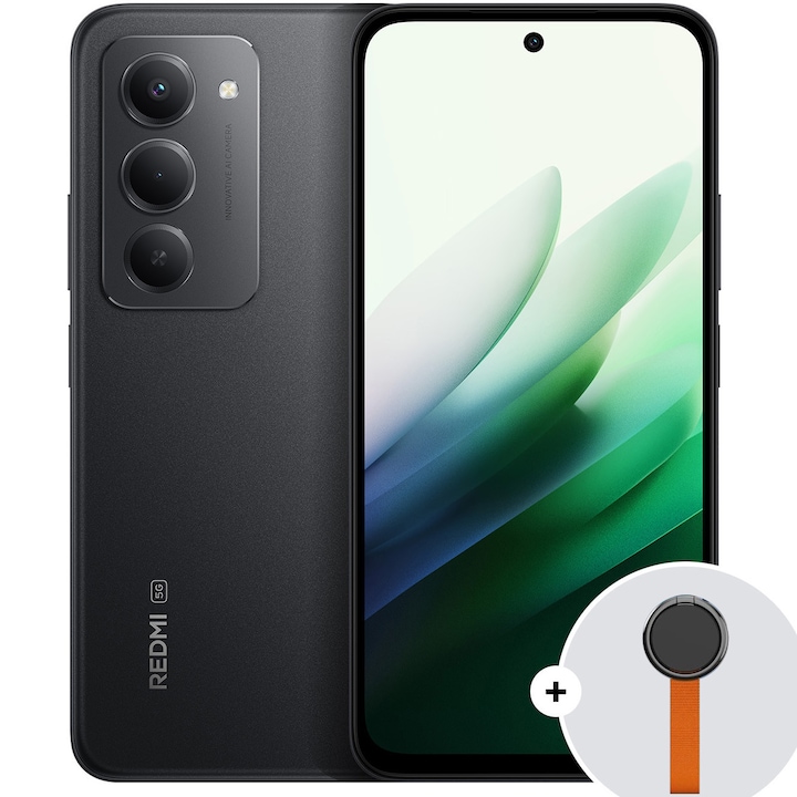 Xiaomi Redmi 15 Mobiltelefon, 8GB RAM, 256GB, 5G, Midnight Black + Szövött szíj gyűrűs kitámasztó