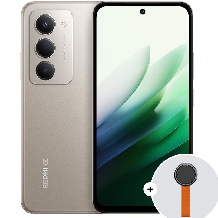 Смартфон Xiaomi Redmi 15, 8GB RAM, 256GB, 5G, Стойка с пръстен от тъкана каишка, Titan Gray