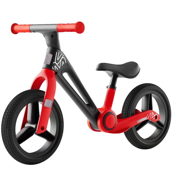 Gyermek futóbicikli, 2-6 éves korig, összecsukható, állítható magasságú ülés, 30 cm-es kerekek, Piros-fekete, CLD-CareLoveDevotion