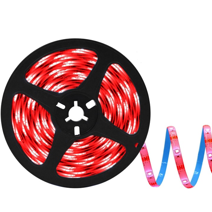 Banda LED 12V LEDIGANT®, 120 LED/m, SMD 2835, Lumina Rosie, Interior IP20, 8mm, Rola 5 metri