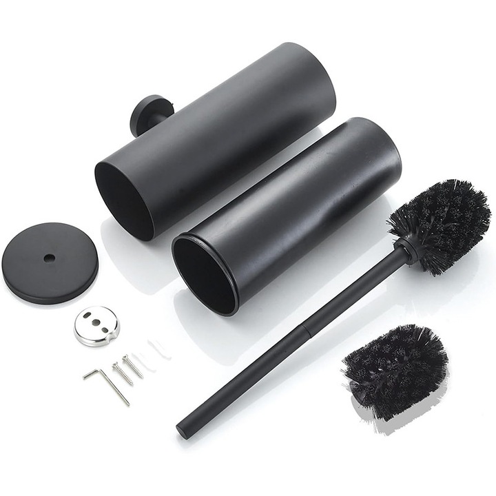 Set perie toaleta si suport WEPZSXO, inox, negru, 40x9 cm