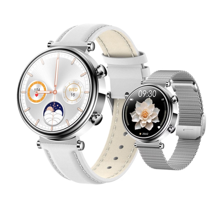 Смарт часовник Fudisenn, Silver Edition, 1.27" дисплей, Мониторинг на сърдечен ритъм, Bluetooth разговор, 2 каишки