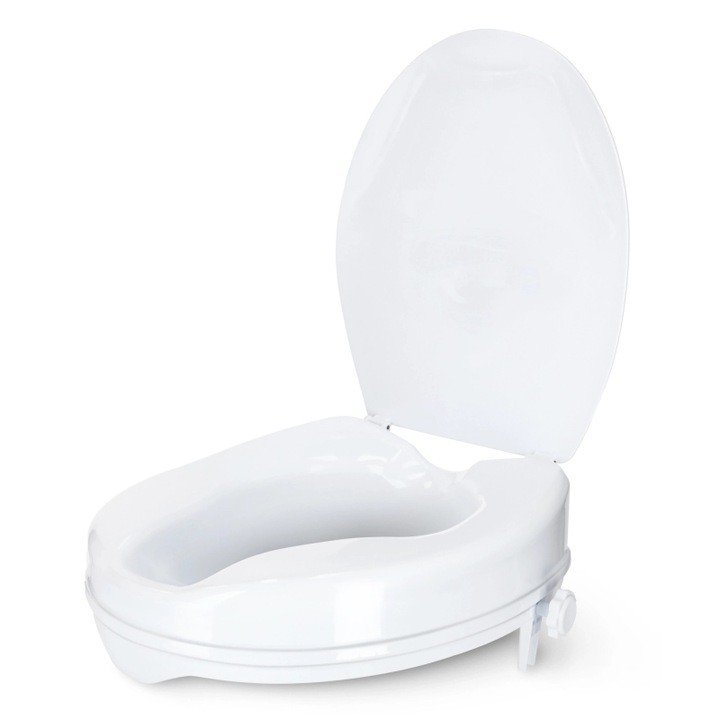 Inaltator pentru WC, 4FIZJO, inaltator WC 5 cm, confort si siguranta zilnica, recomandat seniorilor si persoanelor cu mobilitate redusa, ideal dupa operatii ortopedice, stabil si ergonomic, cu capac igienic, montare rapida si usoara, alb