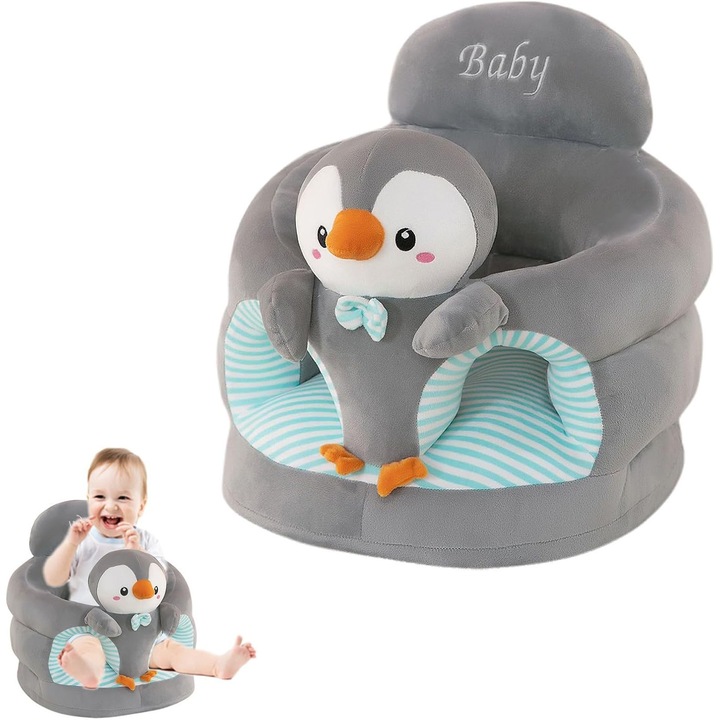 Фотьойл за бебета, TOIITKQ, с 360° опора, кадифен плюшен материал, тъмно сив, 0-3 години