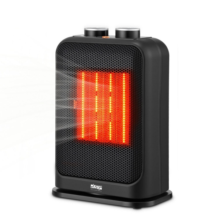 Incalzitor portabil cu ventilator, DSP, 1500W, unghi de oscilatie de 60°, incalzire PTC, protectie la supraincalzire, cu indicator luminos, termostat reglabil, negru
