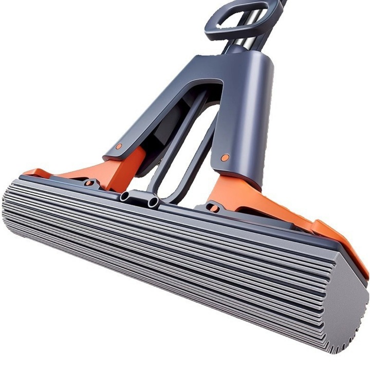 Mop cu sistem de stoarcere SDEPOT®, burete super absorbant, perfect pentru diverse tipuri de suprafete, maner confortabil, usor de utilizat, gri