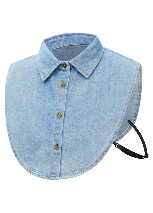 Guler fals detasabil pentru femei, VGMANNTA, guler fals pentru camasa pe jumatate, guler pentru bluza, culoare solida, din denim, guler fals pentru camasa--albastru