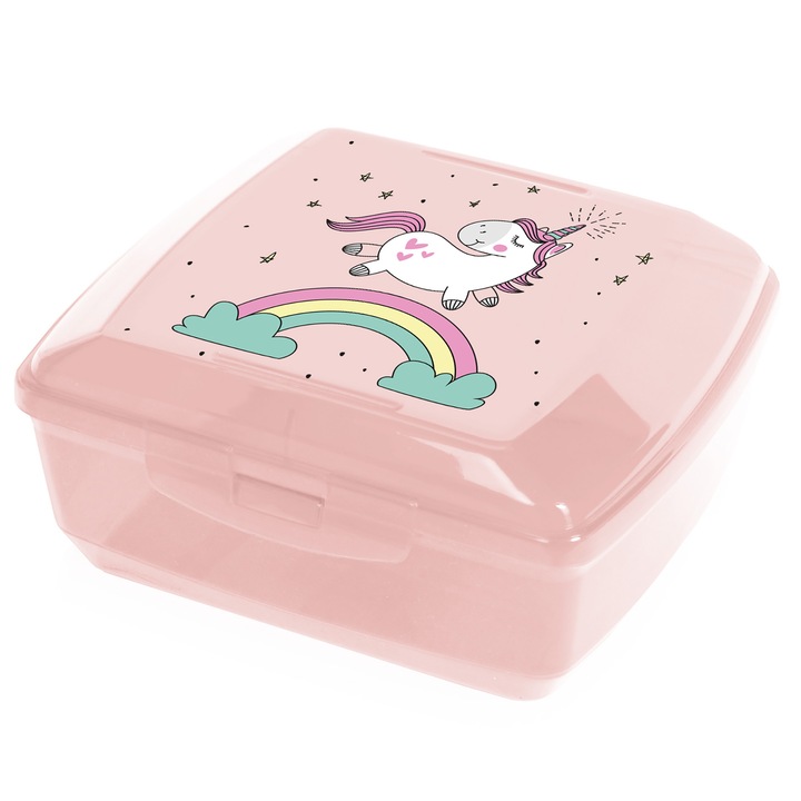 Szendvicsdoboz Lunchbox Gyerekeknek Rakott Élelmiszertároló Doboz Unikornis Rózsaszín