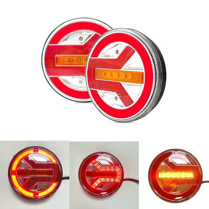 2 db-os LED-es autó hátsó lámpa készlet, univerzális, 140 mm átmérőjű, pótkocsihoz, teherautóhoz és utánfutóhoz, mezőgazdasági gépekhez, 12-24V, dinamikus jelzés, helyzetjelző, STOP, piros / sárga / fehér