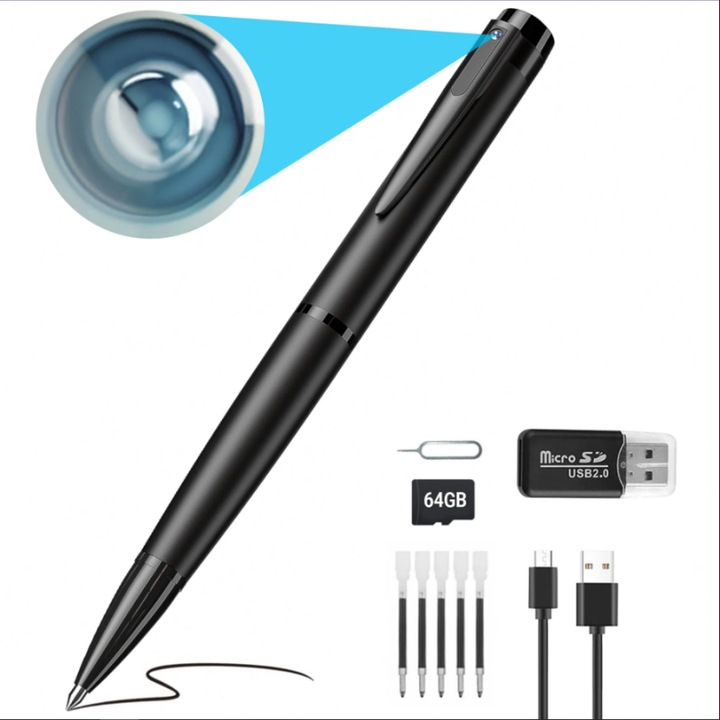 Kamera mini toll, Zenitspy, Full HD 1920x1080P, videófelvétel, fekete, 90 perc üzemidő