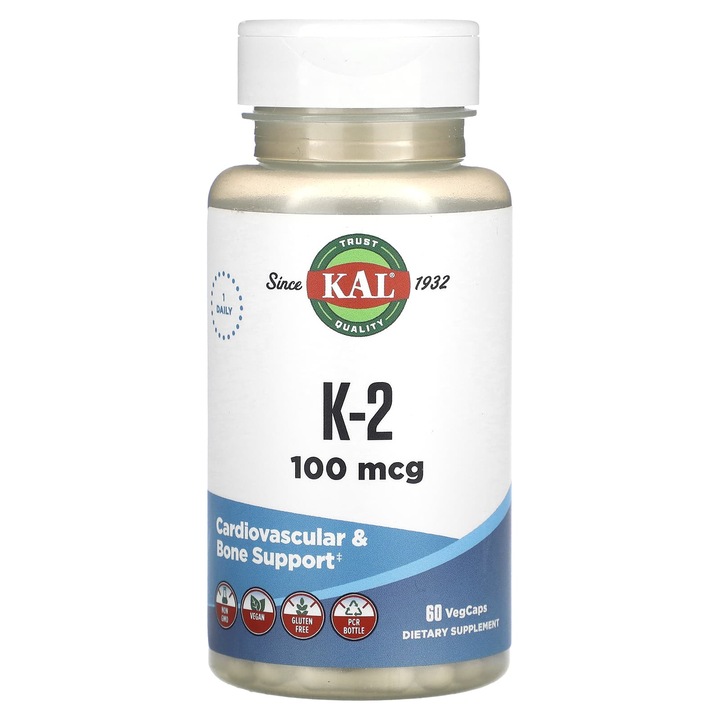 Supliment alimentar KAL, K-2, 100 mcg, 60 capsule vegetale, aroma de fructe de padure