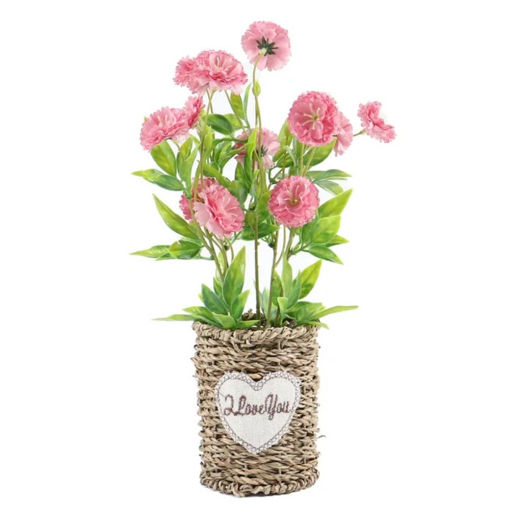 Aranjament flori artificiale BH-214, panza + plastic, roz, 28 cm